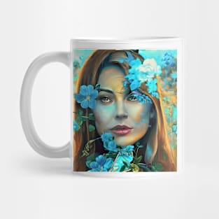 Face in blue flowers Mug